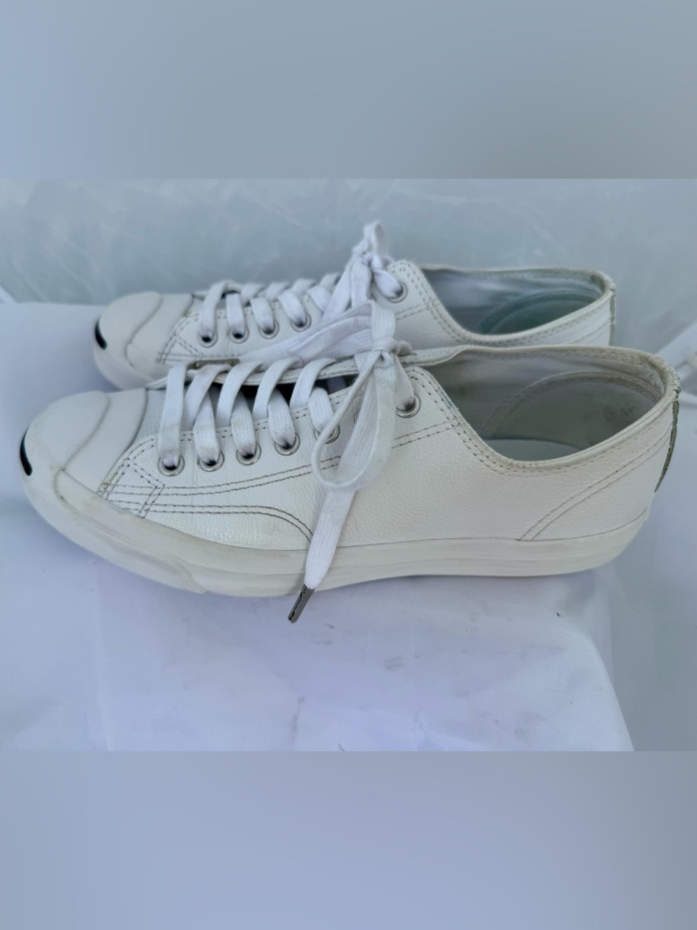 Converse Jack Purcell White Low-Top Canvas Sneakers - Classic Lace-Up - Picture 2 of 6